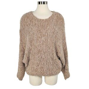 Pink Lily Tan Popcorn Knit Sweater Womens Size Large Dolman Sleeves Oversized